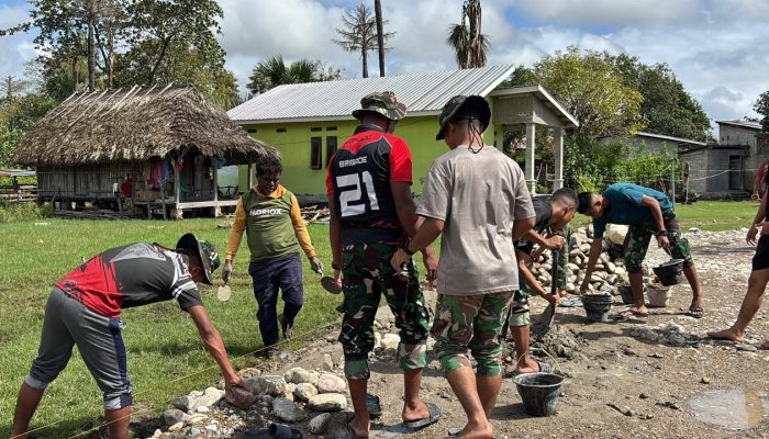 Dukung Ketahanan Pangan, Satgas TMMD 129 Kodim Belu Garap Tembok Penahan Jalan Usaha Tani 1,5 Km