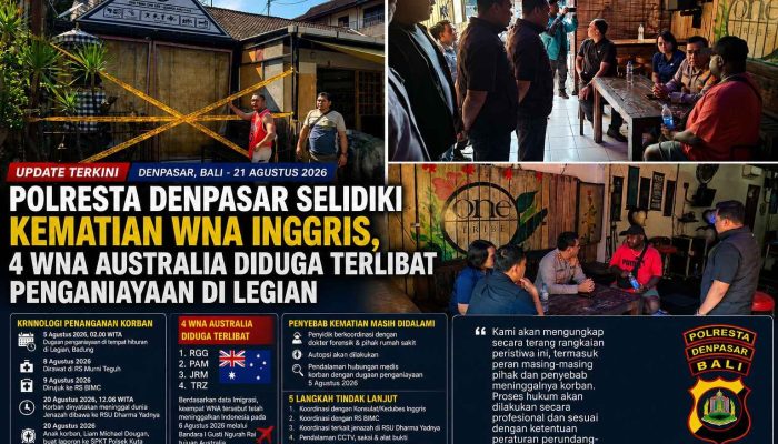 Polresta Denpasar Selidiki Kematian WNA Inggris, 4 WNA Australia Diduga Terlibat Penganiayaan di Legian