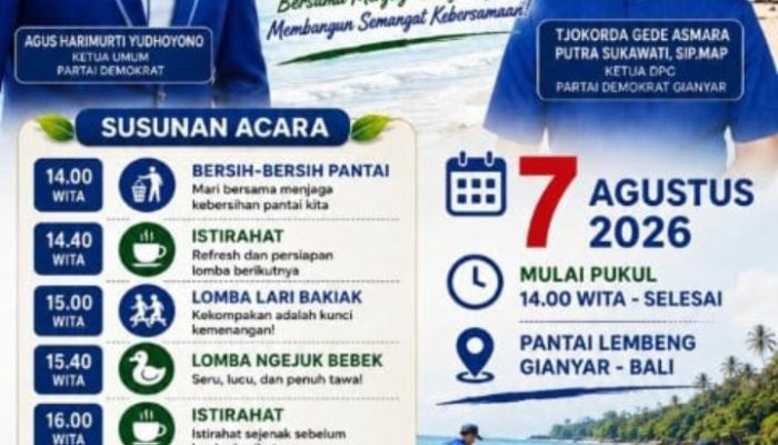 Putaran 6 “Gerakan Langit Biru-Indonesia ASRI” HUT Ke 25 Partai Demokrat: Demokrat Bali dan Demokrat Gianyar Gelar Aksi Pelepasan Tukik, Bersih-bersih, Lomba Rakyat di Pantai Lembeng